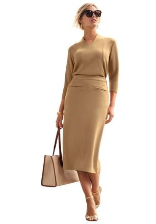 Jessica London Perfectease Midi Skirt in Brown Maple at Nordstrom, Size Medium