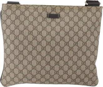 Gucci Zip Top Messenger Gg Coated Canvas Beige Canvas Handbag (Pre-Owned)
