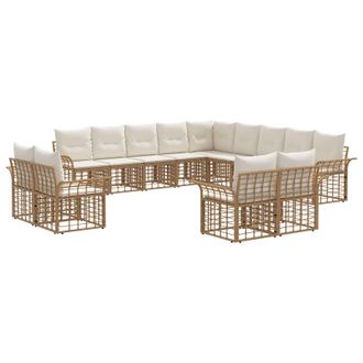 vidaXL Conjunto De Sof&aacute;s De Exterior 13 Pcs Natural Y Crema Poli&eacute;ster Vidaxl