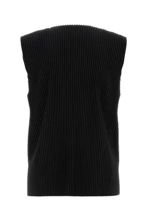 Homme Pliss&eacute; Issey Miyake Mens Black Polyester Vest Exterior: Abiti
