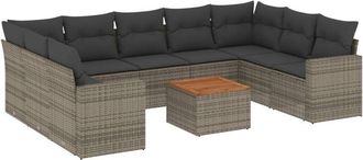 vidaXL Set De Sof&aacute;s De Jard&iacute;n 10 Pzas Con Cojines Rat&aacute;n Sint&eacute;tico Gris Vidaxl