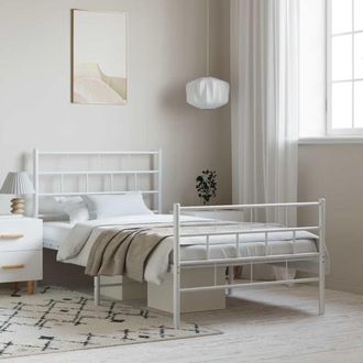 vidaXL Estructura Cama Sin Colch&oacute;n Con Estribo Metal Blanco 100x200 Cm Vidaxl