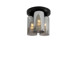 QAZQA Qazqa Art D&eacute;co Plaf&oacute;n Art Deco Negro Con Cristal Ahumado 3-luces - Laura Vidrio /acero Redonda Adecuado Para Led Max. 1 X 40 Watt