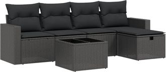 vidaXL Set De Sof&aacute;s De Jard&iacute;n 6 Piezas Y Cojines Rat&aacute;n Sint&eacute;tico Negro Vidaxl