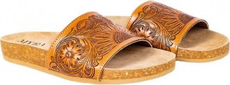 Myraswim Womens Dottie Hand Tooled Sandals In Caramel