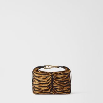 Furla Tonie Borsa A Spalla Toni Cioccolato Marrone Pelle Di Vitello Effetto Cavallino Con Stampa Tigre Donna