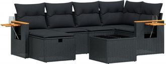 vidaXL Set De Comedor De Jard&iacute;n 7 Pzas Y Cojines Rat&aacute;n Sint&eacute;tico Negro Vidaxl