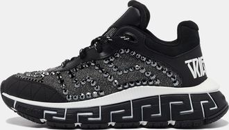 Versace Black Leather Trigreca Lace Up Sneakers