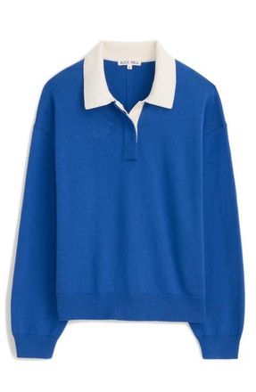 Alex Mill Bond St. Contrast Collar Cotton & Cashmere Polo Sweater in Cunningham Blue at Nordstrom, Size X-Small