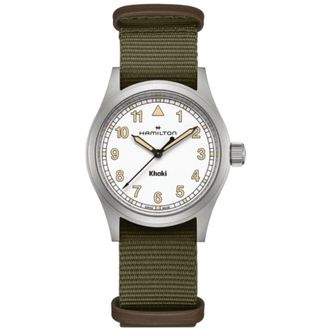 Hamilton Khaki Field Quartz White Dial Green Fabric Strap Mens Watch H69401910