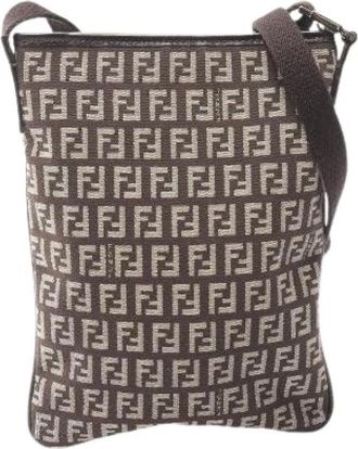 Fendi Pre-owned Cross Body Bags, female, Brown, Size: ONE SIZE Pre-owned Zucchino Canvas Leather Shoulder Bag