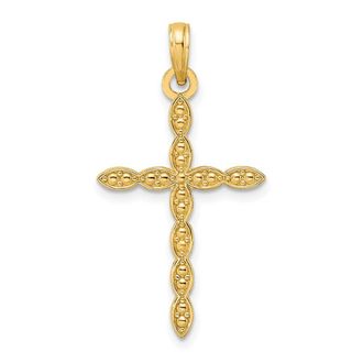 Diamond2Deal 14k Yellow Gold Polished Beaded Design Cross Pendant