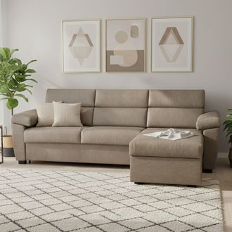 Dmora Sof&aacute; Cama Con Pen&iacute;nsula Quinzia, Sof&aacute; Esquinero Convertible Para Sal&oacute;n, Acolchado, Desenfundable, 100% Made In Italy, 285x160 H100 Cm, T&oacute;rtola - Dmora