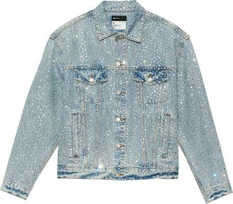 Purple rhinestone-embellished denim jacket - women - Cotton/Lycra - S - Blue