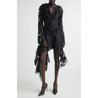 Alexander McQueen Long Sleeve Devor&eacute; Dress in Black at Nordstrom, Size 4 Us
