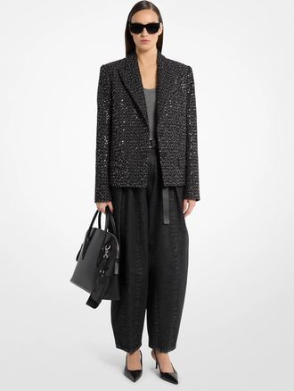 Michael Kors Sequined Denim Tweed Cropped Blazer