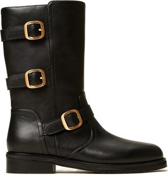 Twin-Set Bikerlaarzen met drievoudige gesp - Zwart