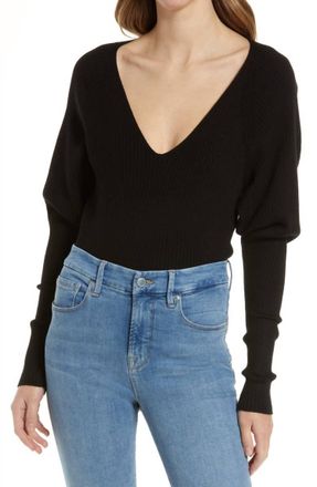 Good American Womens Rib Deep V Bodysuit In Black