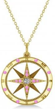 Allurez Compass Pendant Pink Sapphire & Diamond Accented 14k Yellow Gold (0.19ct)
