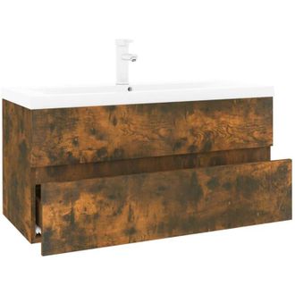 vidaXL Sink Cabinet with Built-in Basin Smoked Oak Engineered Wood vidaXL
