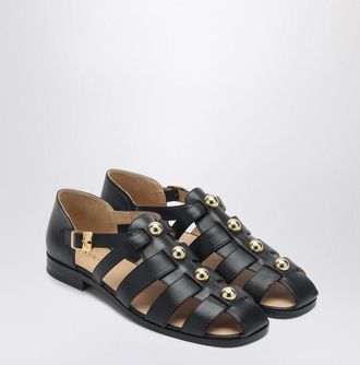 Valentino Garavani Black Leather Fisherman Sandals With Studs