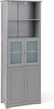 Costway Costway - Armario Alto De Ba&ntilde;o Con 2 Puertas Y 1 Caj&oacute;n, Armario Independiente Con Estantes Ajustables Y Puerta De Vidrio Esmerilado, Mueble Columna De