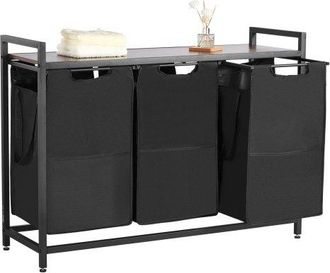 OEM Cesta Para La Colada Con Tablero De Madera, Clasificador De Ropa 980 X 330 X 710 Mm Con 3 Bolsas Extensibles De Tela Oxford 600d Y Estructura De Metal