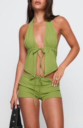 Princess Polly Obviously Open Front Halter Top in Green at Nordstrom, Size 12