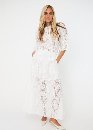 Cras Brizacras Broderie Anglaise Maxi Skirt in White at Nordstrom, Size 10