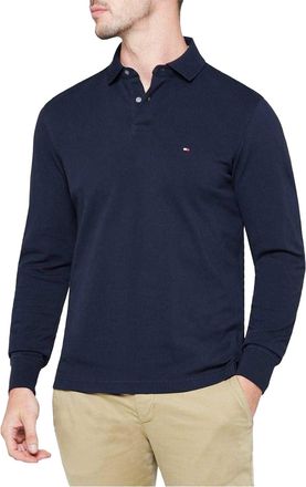 Tommy Hilfiger Herenpolo met lange mouwen en logo (Licht Blauw)