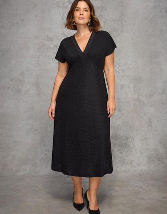 Live Unlimited London Womens Black Sparkle Jersey Short Sleeve Dress - Size: 16