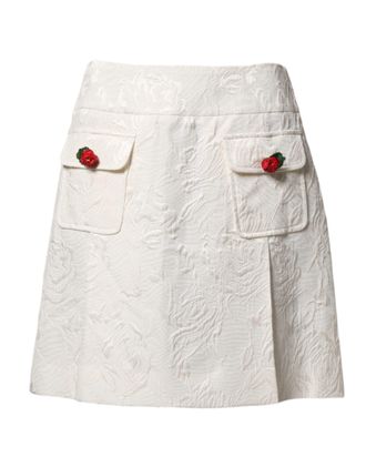Dolce & Gabbana White Floral Brocade High Waist Mini Womens Skirt