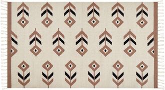 Beliani Beliani - Alfombra Kilim De Algod&oacute;n Beige Negro 80 X 150 Cm Reversible Dormitorio Niavan