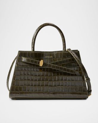 Veronica Beard Dash Croc-Embossed Leather Top-Handle Bag