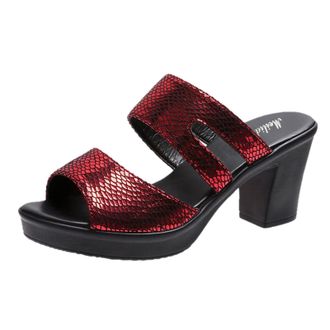 Generic Women Open Toe Sandals Fashion Block Heel Sandals Solid Color Shine Sandal Comfortable Slip On Sandal Casual Walking Shoes Anti Slip Outdoor Shoes Eas