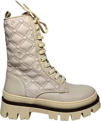 Pollini stivali e stivaletti Pelle - Dames - Veterlaarzen - Beige - 35 EU - Leer - Schoenen
