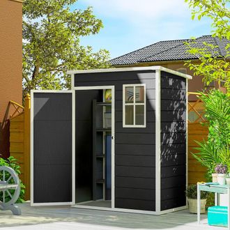 OUTSUNNY 5 x 3 Garden Shed w/ Floor, Lockable Door, Window & Vent in Black | Size: 1 Pack