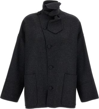 Plan C Double-Faced M&eacute;lange Wool Jacket with Loop Scarf Detail