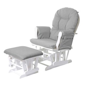 Hhg Hhg - Nunca Usado] Sill&oacute;n Reclinable 721, Sill&oacute;n Mecedora Con Taburete, Tela/textil, Gris Claro, Estructura Blanca
