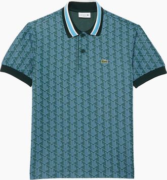 Lacoste Mens Lacoste DH1417 Jacquard Monogram Polo - Green Argentina Blue
