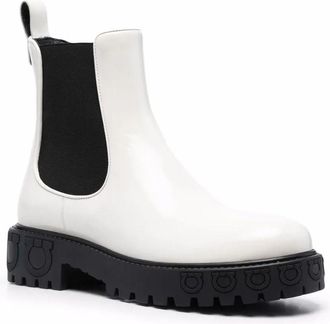 Ferragamo Lug-Sole Leather Chelsea Boot - White