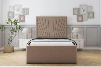 Sloomy Somerset Plush Deep-Sided Bed Frame With 50 Upholstered Headboard in Taupe | Size: Double