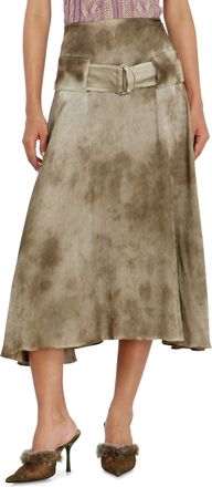 Diesel Belted midi skirt in logo-jacquard satin - Skirts - Woman - Brown