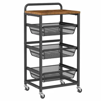 Vasagle Carrito de almacenaje de 4 niveles con ruedas de color marr&oacute;n y negro