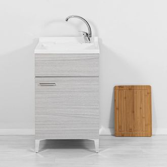 Feridras Mobile Lavatoio Grigio 50x50 Cm Vasca In Resina E Asse Lavapanni Desya