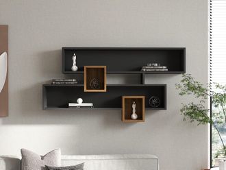 Toilinux Estanter&iacute;a De Pared En Nogal Y Antracita, 120x75x22 Cm, Para Sal&oacute;n Elegante O Despacho Profesional