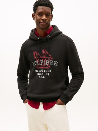 Tommy Hilfiger Mens Hilfiger Racing Logo Hoodie - Black - L