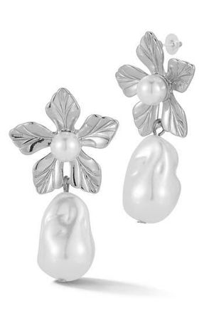 Sphera Milano Faux Pearl Flower Drop Earrings in Silver at Nordstrom Rack