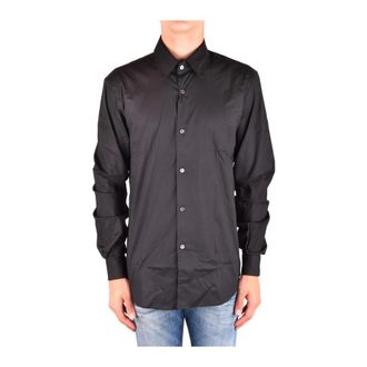 Costume National Klassiek T-shirt met ronde hals- lange mouwen en knoopsluiting - Heren - Casual Overhemden - Zwart - M - Katoen - Overhemden
