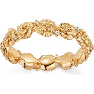Made by Mary Cubic Zirconia Birthstone Flower Eternity Band Ring in Gold January at Nordstrom, Size 10